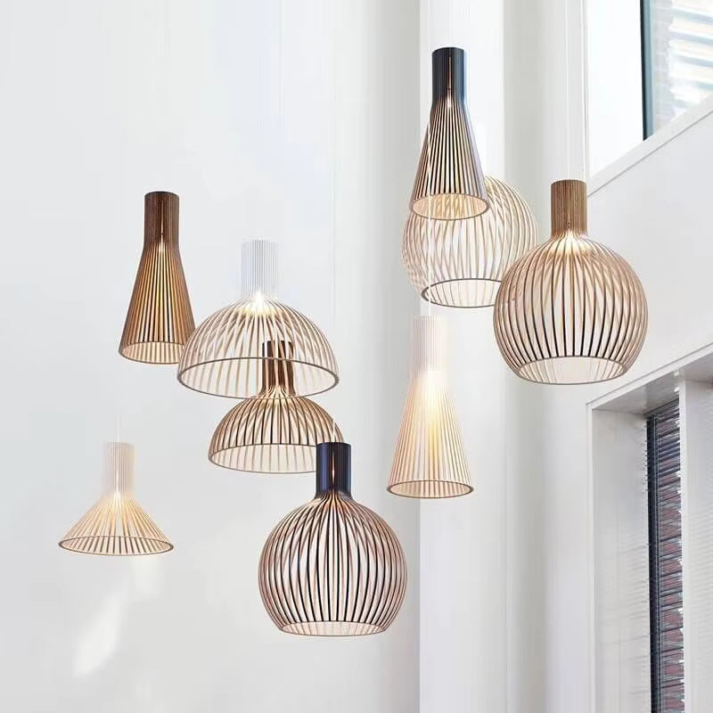Organiczna drewniana lampa wisząca w kształcie kuli, czarna, z fakturą drewna, 35 cm, 45 cm | Sansoti