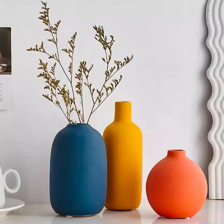 Ceramic Vase with Hand-Painted Scandinavian Motifs – Decorative Flower Vase for Living Room and Table | Sansoti