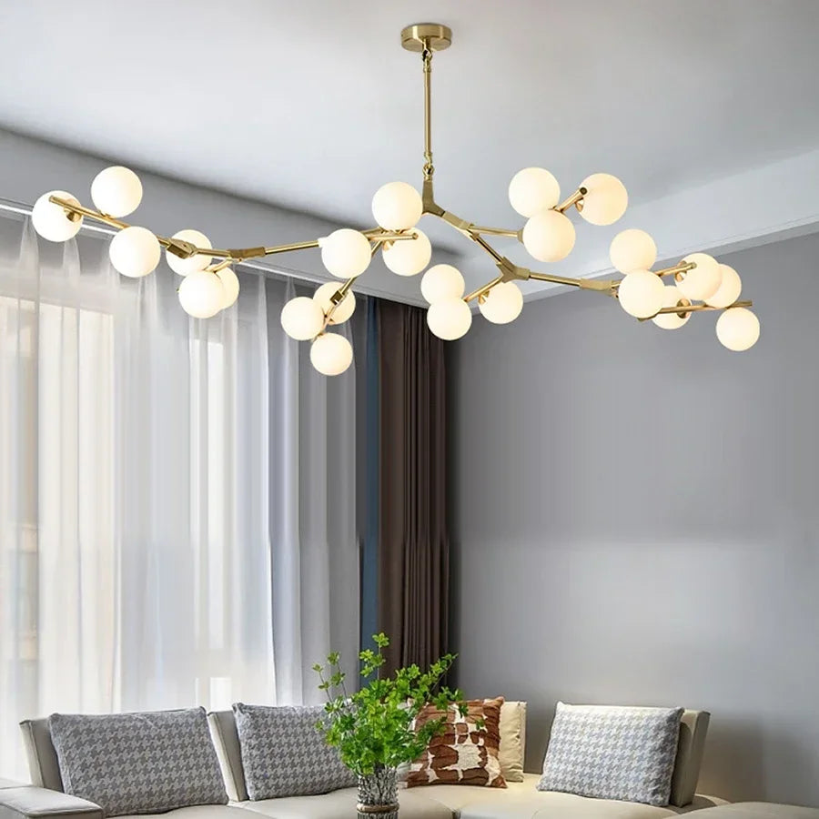 Gepolijste Metalen Hanglamp met Glazen Bollen Goud Zwart G4 LED Eetkamer Woonkamer Takkendesign Modern | Sansoti
