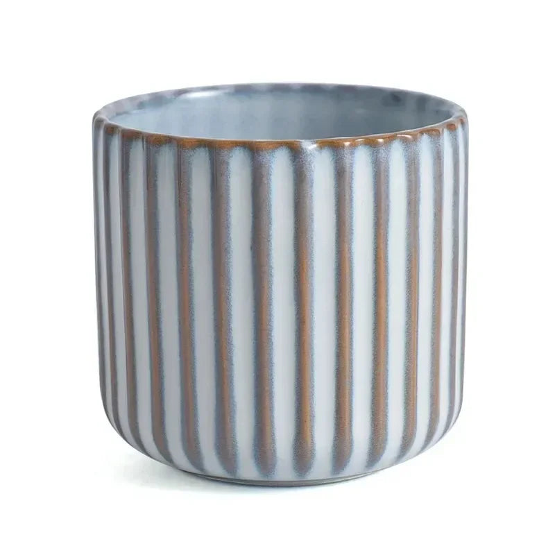 Japandi Tea Cup Ceramic Striped Retro Japanese Style Coffee Mug Sake Cup Porcelain Tea Cup Wine Mug Household Afternoon Tea | Sansoti