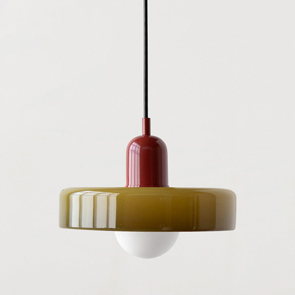 Glass Pendant Light in Bauhaus Style, Colored Glass, Round Ø25-35cm, E27, Adjustable, Dining Table Ceiling Light, Retro Design | Sansoti