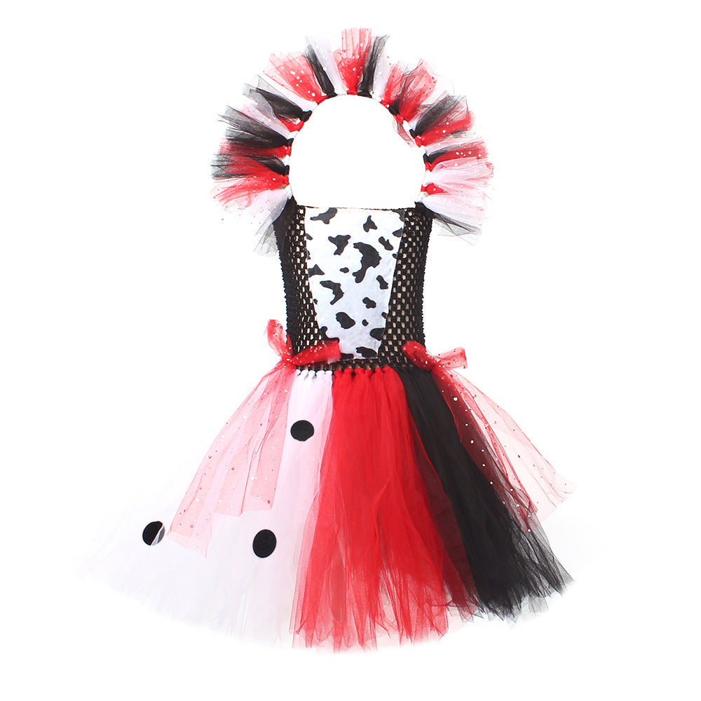 Tutu-Kleid für Mädchen, Schwarz-Weiß-Dalmatiner-Print, Halloweenkostüm, Kostümfest, Karneval, Kinderparty-Outfit | Sansoti