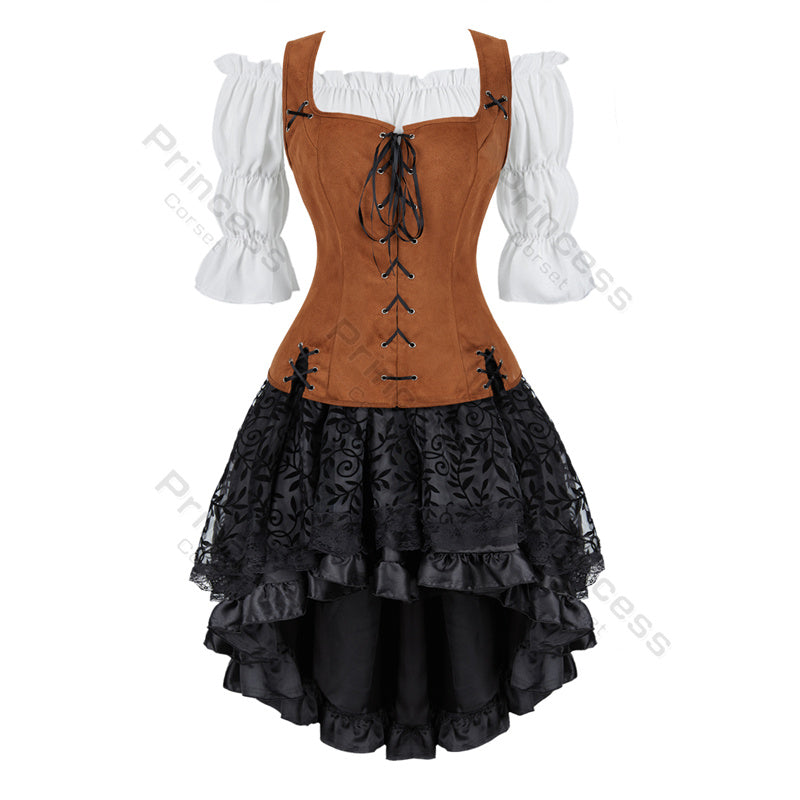 Steampunk Korsetjurk met Kanten Rok - Gothic Piratenkostuum Victoriaans Design voor Cosplay Themafeesten | Sansoti