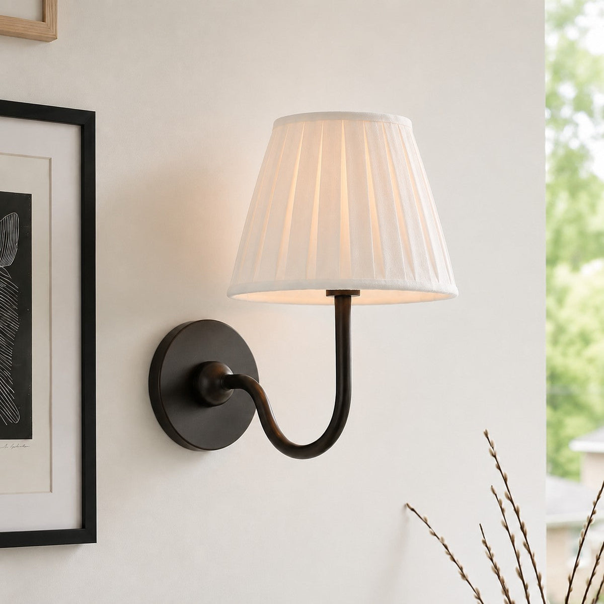 Wall Lamp with Pleated Fabric Shade – Classic Lighting for Bedroom and Living Room | Sansoti