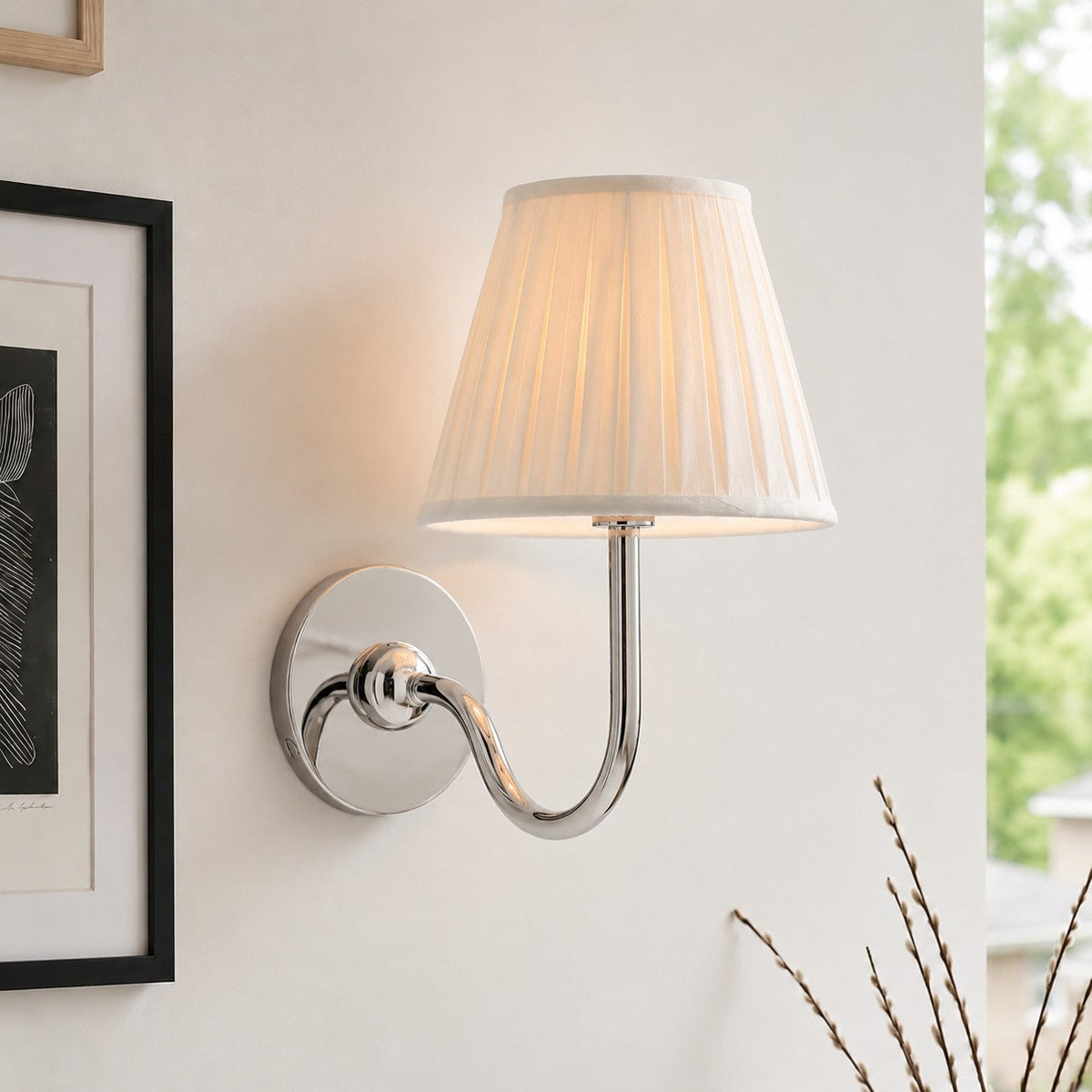 Wall Lamp with Pleated Fabric Shade – Classic Lighting for Bedroom and Living Room | Sansoti