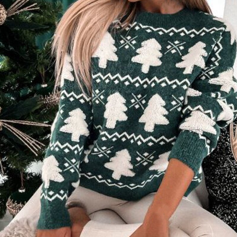 Pull de Noël tricoté pour femme Sapin de Noël Pull festif Vert Rouge Hiver Chaud Confortable Oversize XL | Sansoti