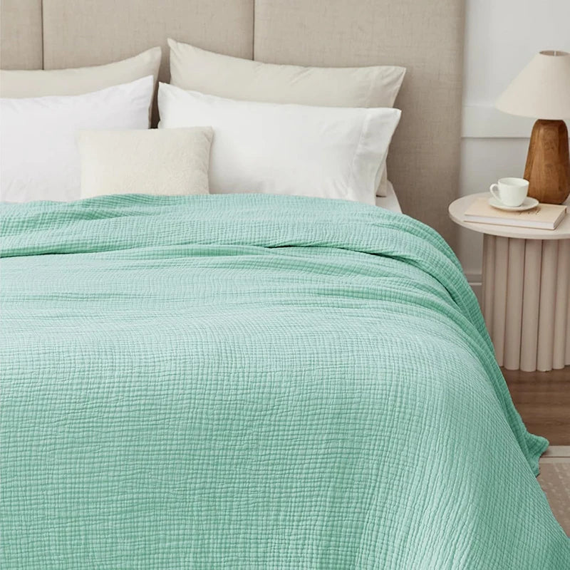 Gazen Plaid 100% Katoen Zeslaags Geweven Deken Ademend Luchtig Zomerdeken Bed Bank Sprei Volwassenen | Sansoti