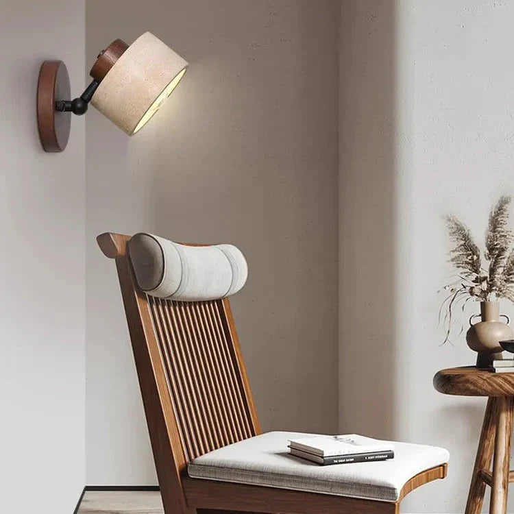 Wall Lamp Travertine Stone LED E27 3000K Japandi Compact Round | Sansoti