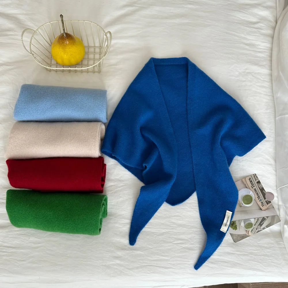 Gebreide Wollen Omslagdoek Driehoek 60x130 cm Wintersjaal Dames Effen Warme Hoofddoek Herfst Winter Accessoire | Sansoti