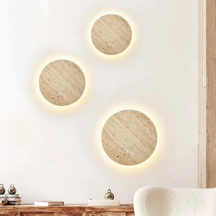 Aplique redondo de travertino LED moderno de piedra natural Ø23 Ø30 | Sansoti