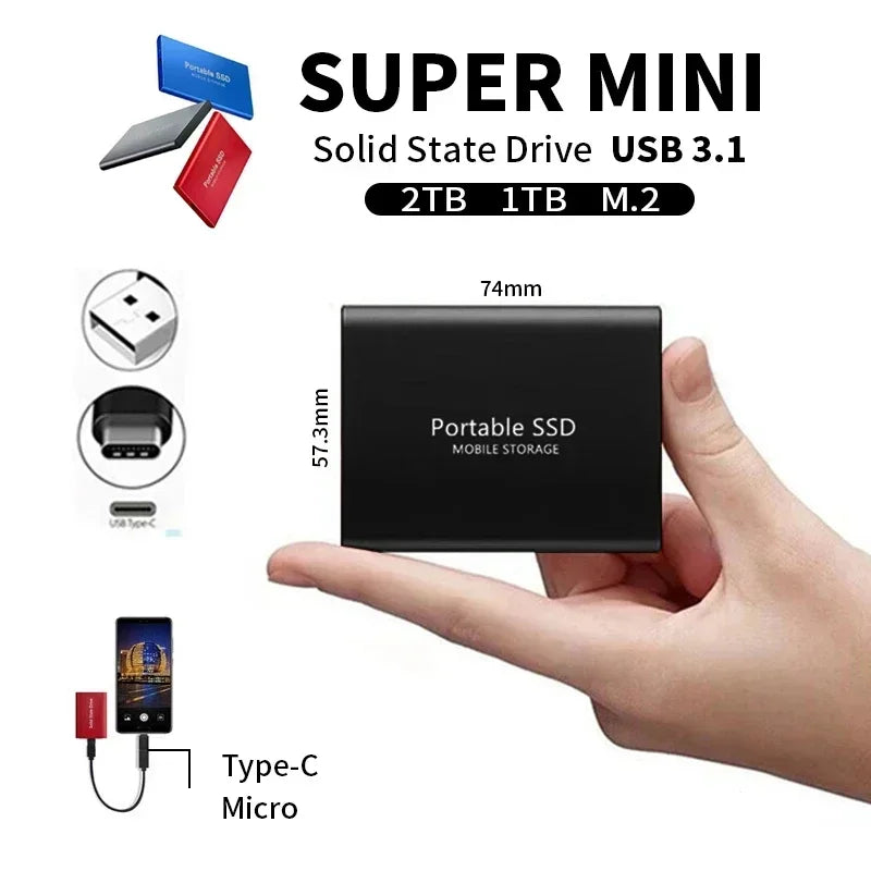 External SSD Drive 2TB USB 3.1 Type-C Portable Data Storage Fast Transfer Compact Design Security | Sansoti