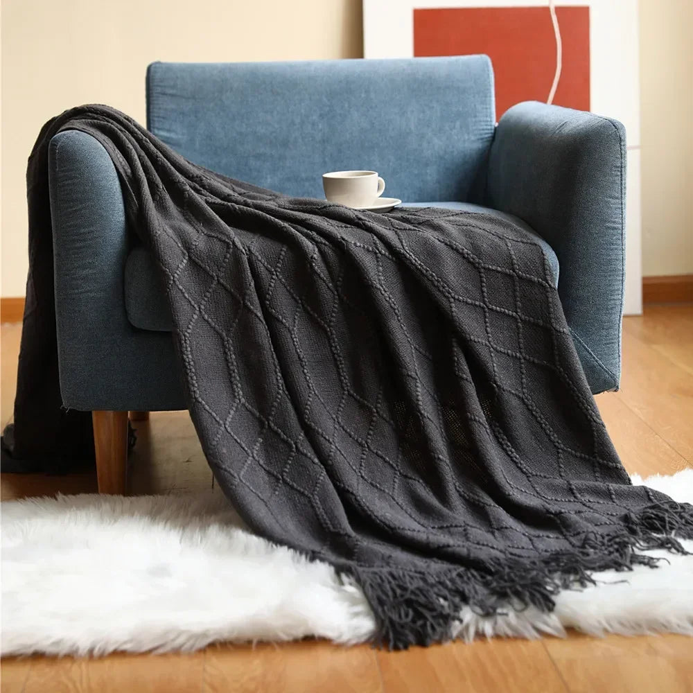 Knitted Acrylic Throw, Soft and Warm, Scandinavian Pattern, Sofa Blanket, Bedroom and Living Room Decorative Blanket | Sansoti