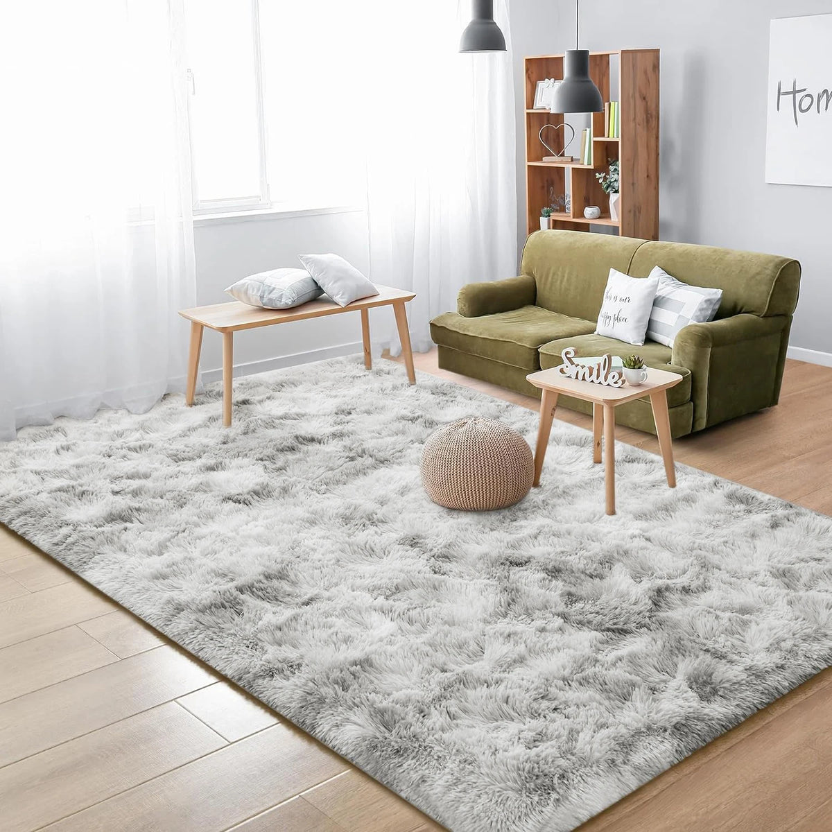 Tapis à poils longs shaggy gris foncé antidérapant et doux pour le salon, la chambre et la chambre de bébé, confortable | Sansoti