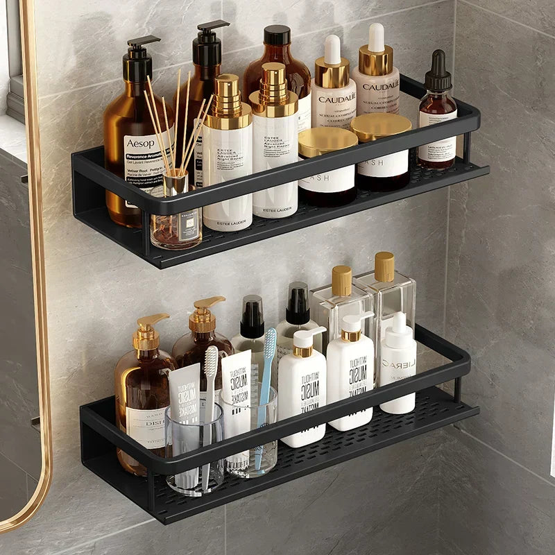 Wandregal Aluminium Dusche Mattschwarz - Belüftetes Badezimmerregal, Duschablage für Shampoo und Rasierutensilien | Sansoti