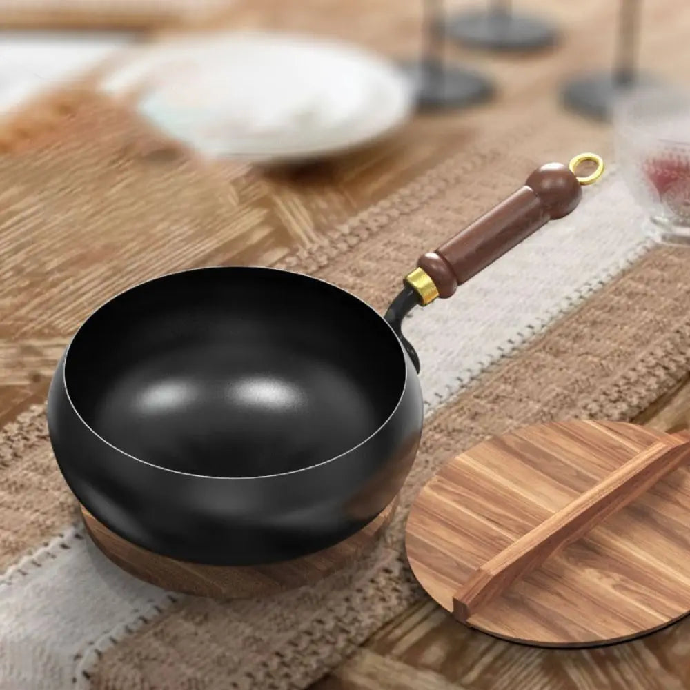 Wok hondo de hierro con tapa, 24cm, 26cm, 28cm y 30cm, antiadherente, para inducción, gas, vitrocerámica y electricidad, sartén para saltear, hierro fundido, cocina | Sansoti