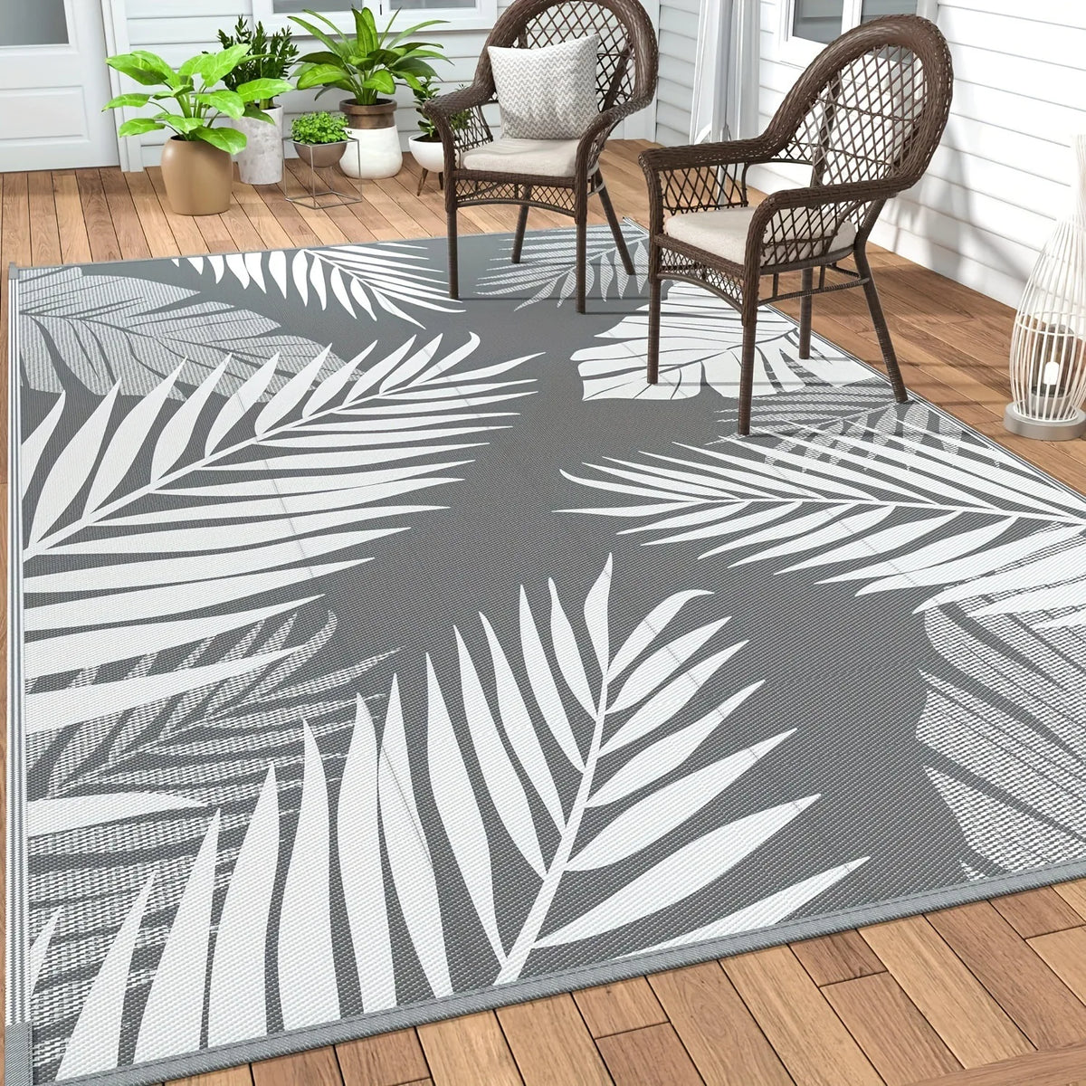 Alfombra de exterior gris impermeable de PP 120x180cm, alfombra de jardín plegable para terraza, balcón, camping, pícnic, esterilla y alfombra de exterior | Sansoti