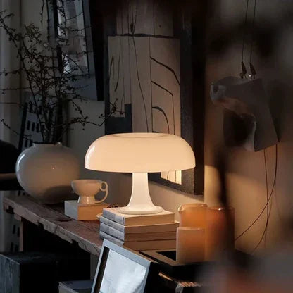 Lampa stołowa w stylu retro, grzybek, włoski design, PVC, 28 cm, ciepłe światło | Sansoti