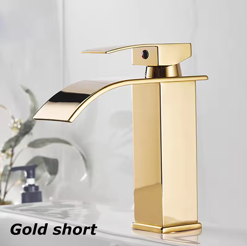 Wasserfall-Wasserhahn für das Waschbecken, Edelstahl-Einhebelmischer, modernes Bad-Design, Wasserfallhahn 19cm 25cm Chrom | Sansoti
