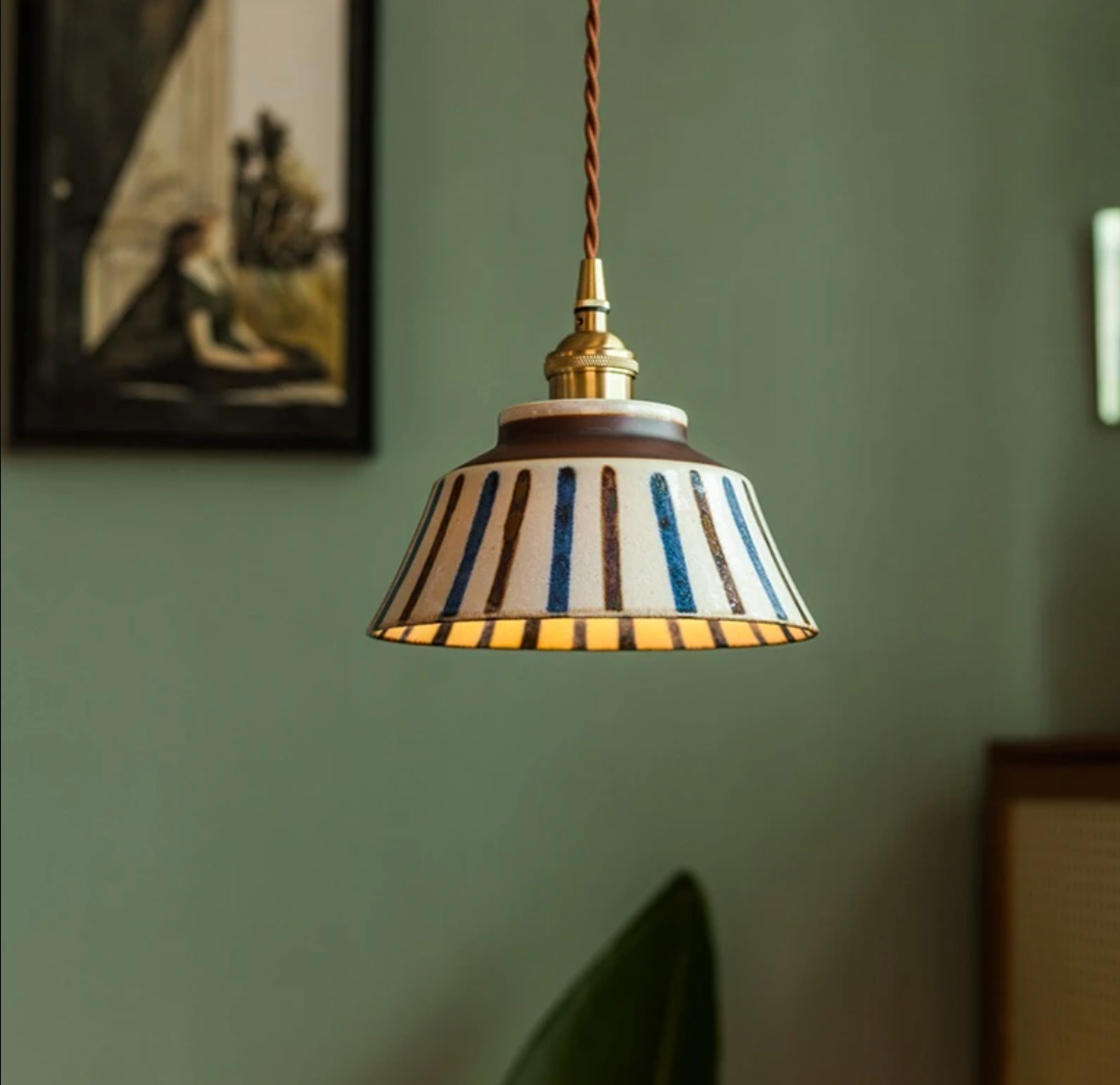 Hand-Painted Ceramic Pendant Lamp – Unique Floral Motif for Dining Room, Kitchen & Café | Sansoti