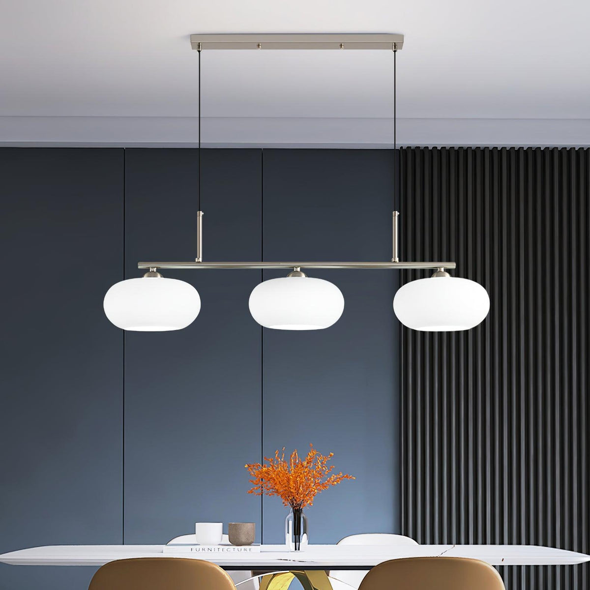 Design Pendant Lamp with 3 Globe Shades - Stylish Dining Room Lighting for Table and Kitchen Island - Adjustable 150 cm - Nickel or Gold - E26/E27 | Sansoti