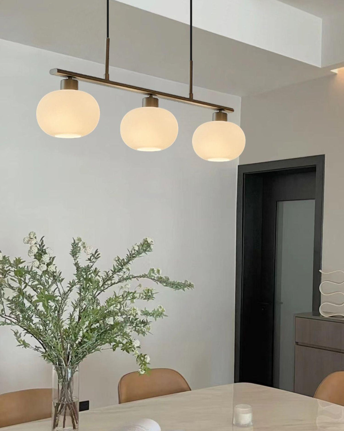 Design Pendant Lamp with 3 Globe Shades - Stylish Dining Room Lighting for Table and Kitchen Island - Adjustable 150 cm - Nickel or Gold - E26/E27 | Sansoti
