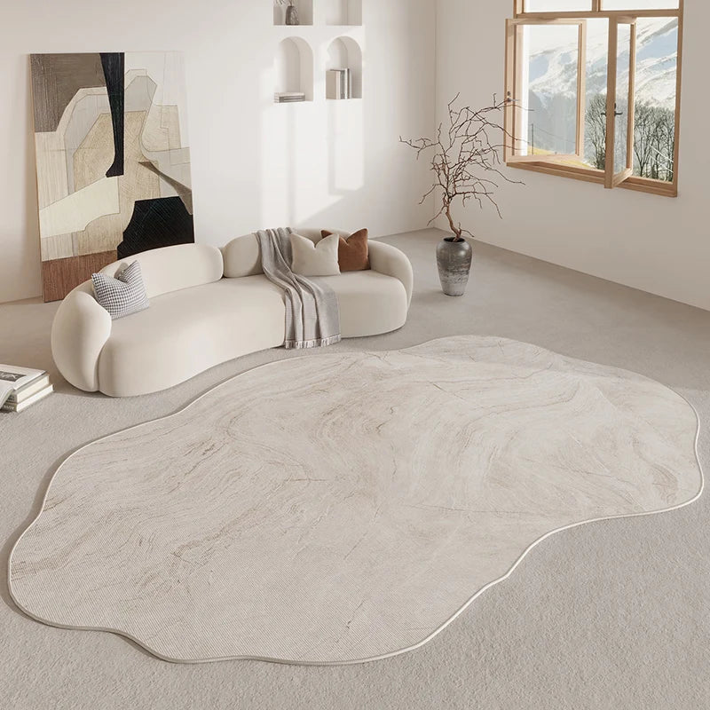 Soft Rug with Organic Shape, Non-Slip Backing, Polyester, Modern Interior, Living Room, Bedroom | Sansoti