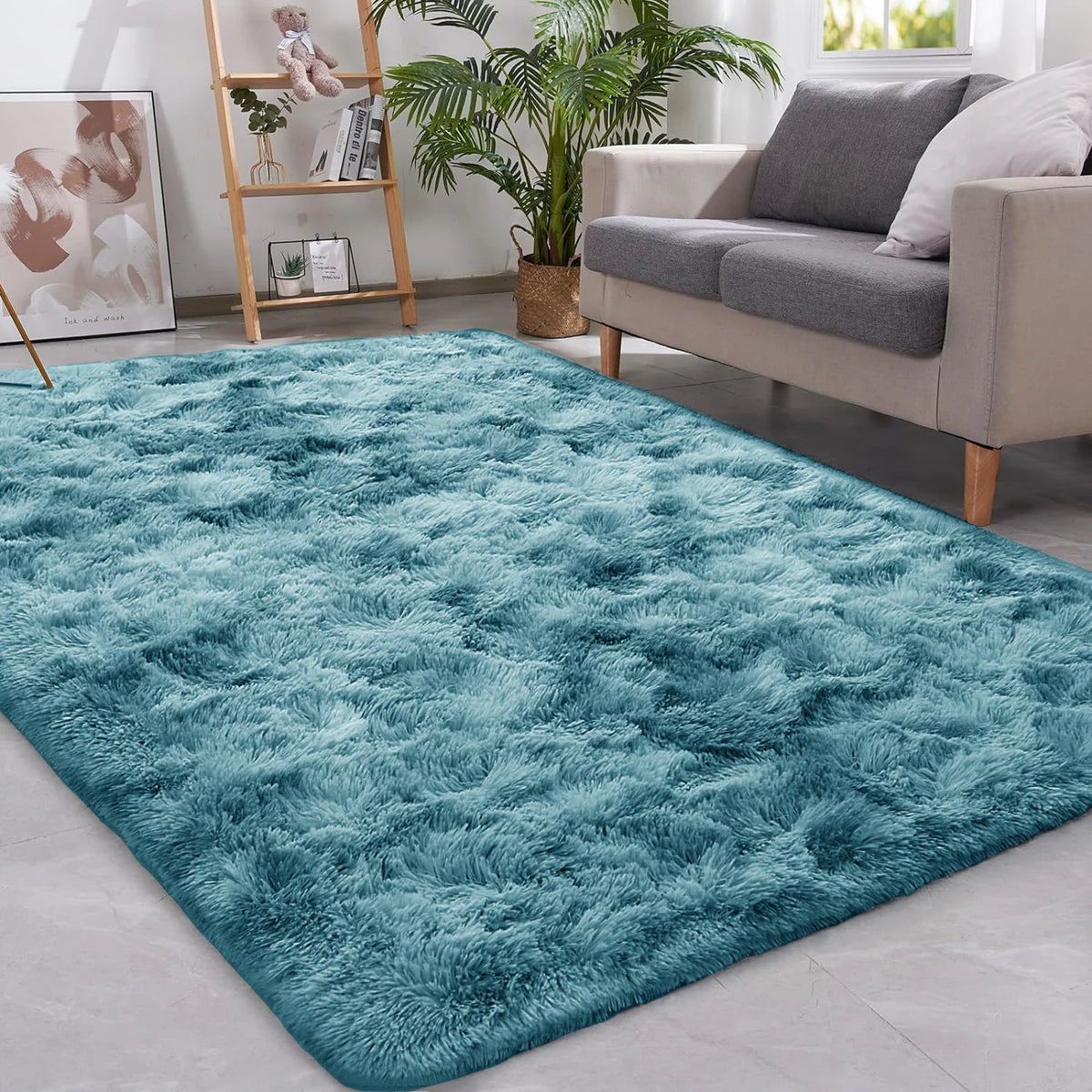 Tapis à poils longs shaggy gris foncé antidérapant et doux pour le salon, la chambre et la chambre de bébé, confortable | Sansoti