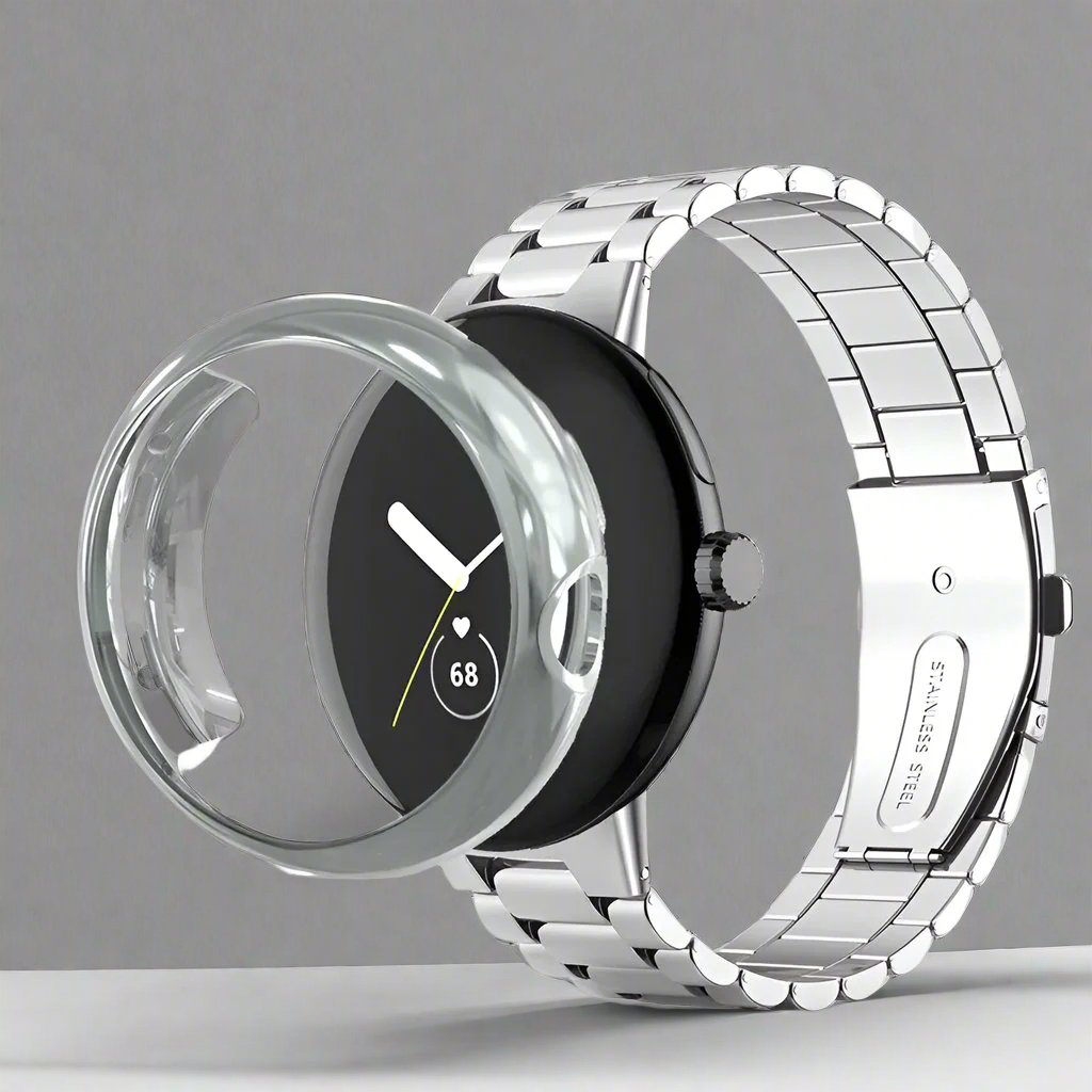 Stainless Steel Watch Band with Protective Case Smartwatch Steel Link Band Metal Wristband Universal | Sansoti