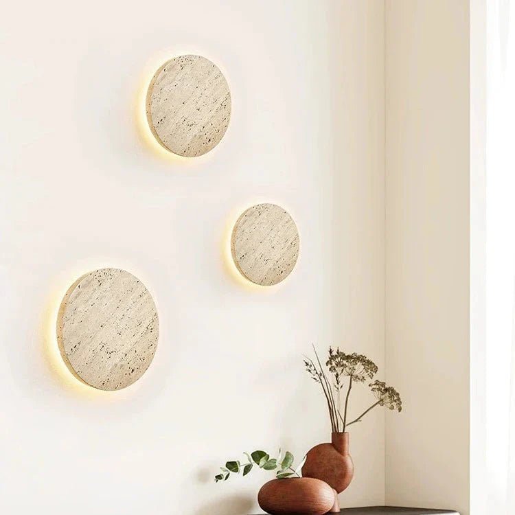 Aplique redondo de travertino LED moderno de piedra natural Ø23 Ø30 | Sansoti