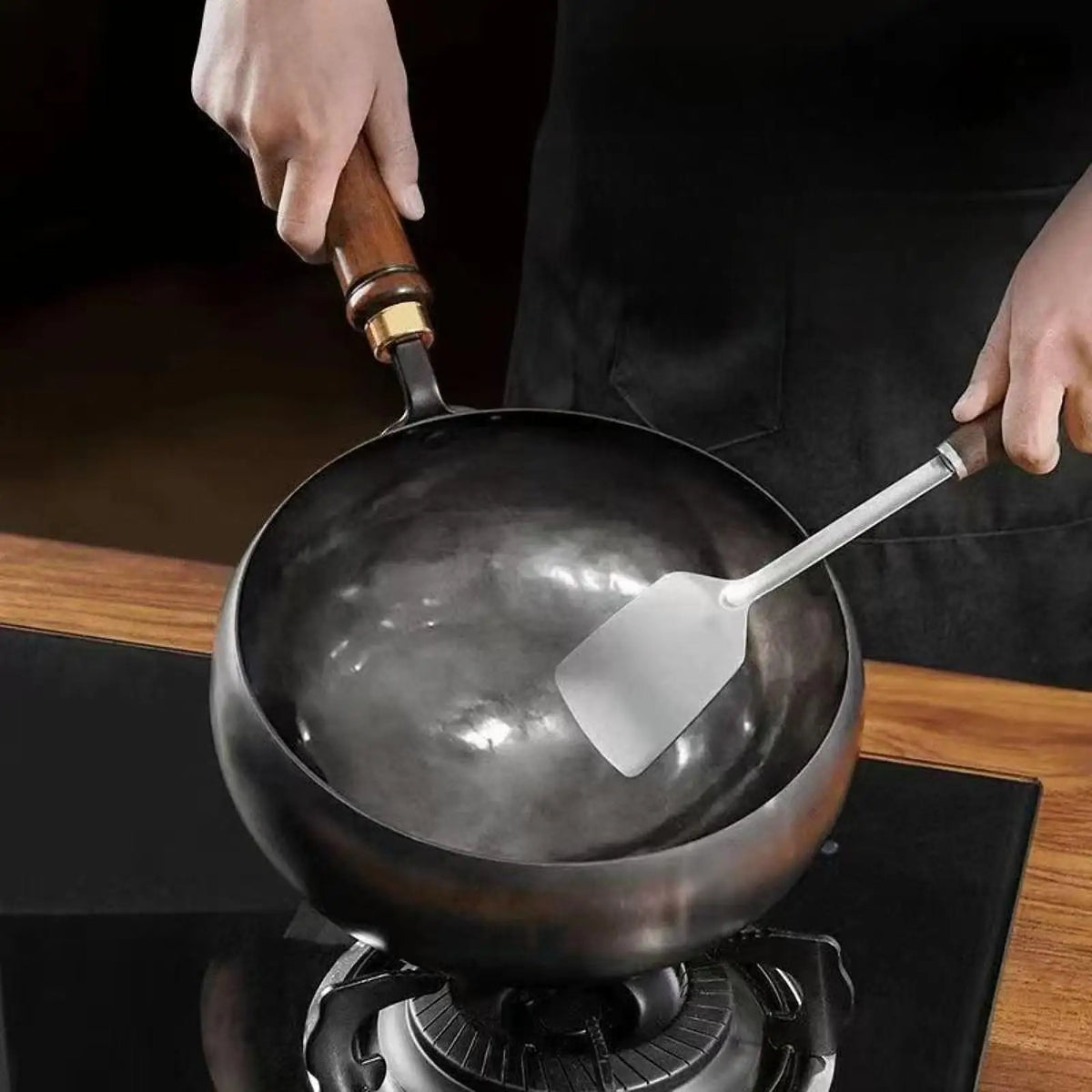 Wok hondo de hierro con tapa, 24cm, 26cm, 28cm y 30cm, antiadherente, para inducción, gas, vitrocerámica y electricidad, sartén para saltear, hierro fundido, cocina | Sansoti