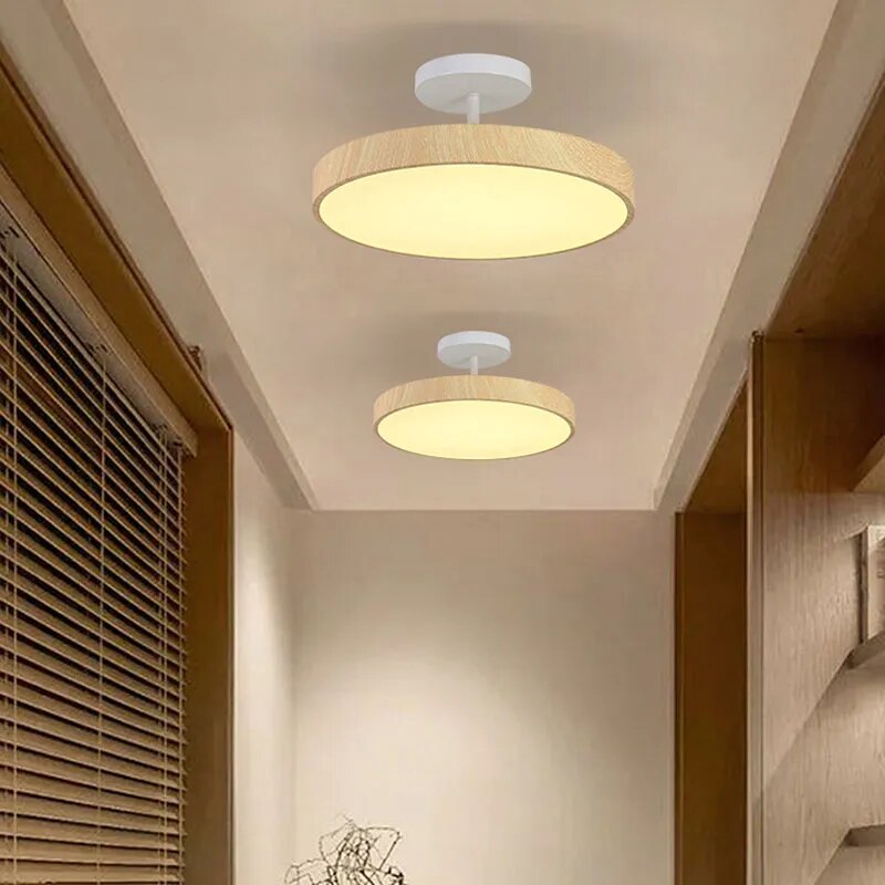 LED Deckenleuchte Holzoptik Gold Rund Halbaufbau Wohnzimmer Schlafzimmer Esszimmer Design Deckenbeleuchtung | Sansoti
