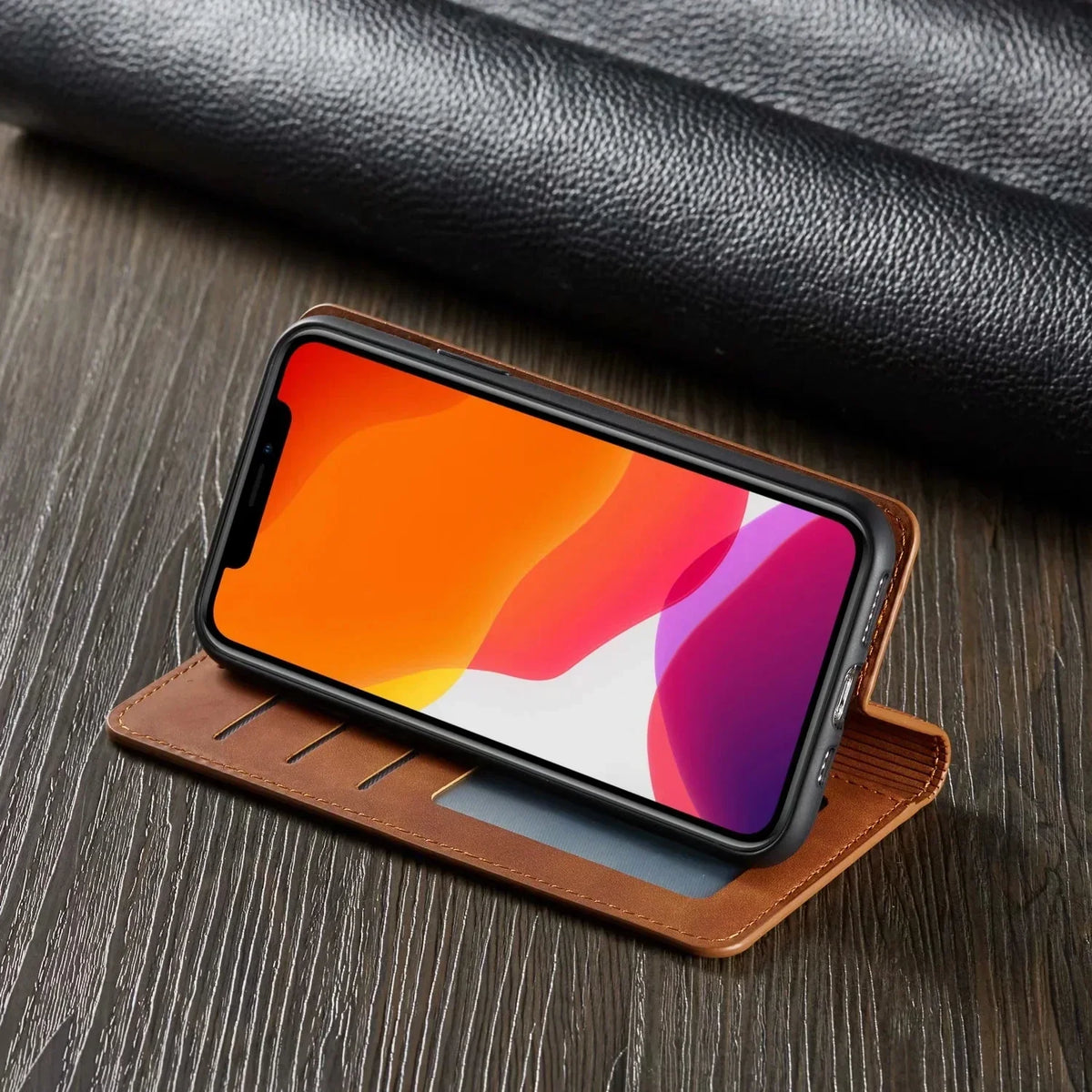 Magnetische Leren iPhone Wallet Case met Kaarthouder - Zwart Bruin Blauw Rood - Slanke Bescherming voor iPhone 15 14 13 12 11 Pro Max Plus Mini XS XR 8 7 | Sansoti