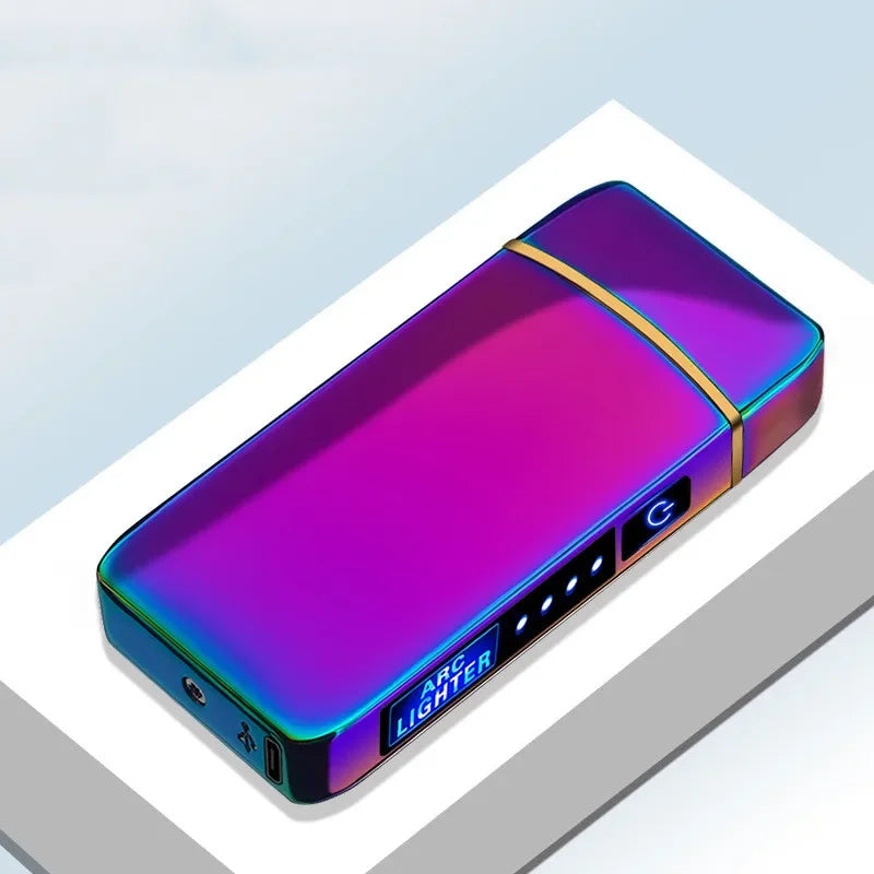 Electronic Plasma Lighter USB Rechargeable Windproof Metal Blue For Candles Pipes Mosquito Coils Double Arc Touch Sensor LED Display | Sansoti