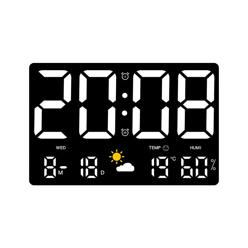 Digital LED Wall Clock Temperature Humidity Weather Station Alarm Color Screen Bedroom Living Room Office Calendar | Sansoti