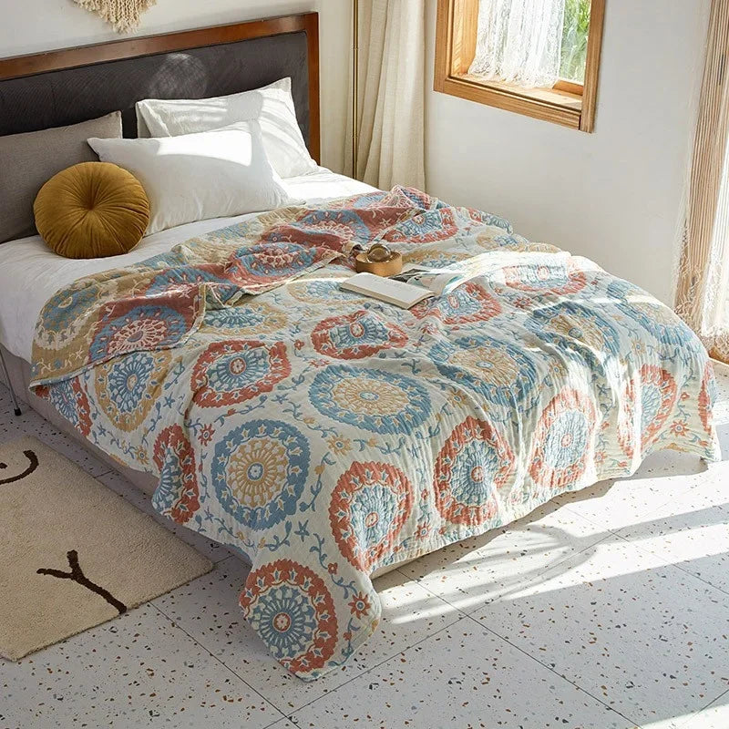 Manta de muselina de algodón transpirable, jacquard, para cama y sofá, 150x200 200x230, con estampado floral para el salón | Sansoti