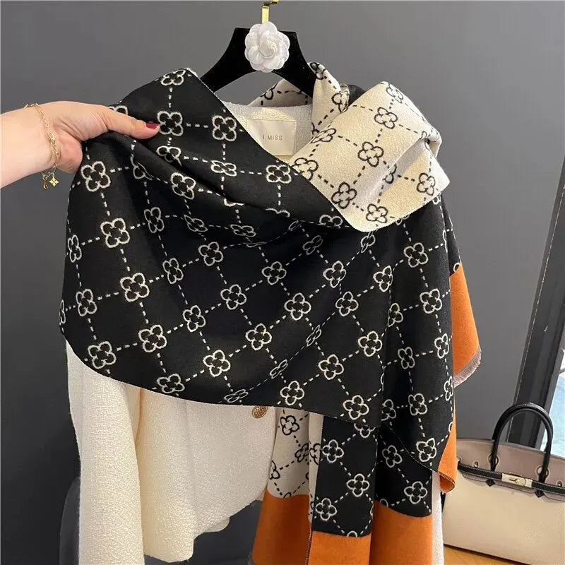 Kasjmieren Bloemensjaal 180x65cm Winteraccessoire Zachte Omkeerbare Omslagdoek Dames Mode-accessoire | Sansoti