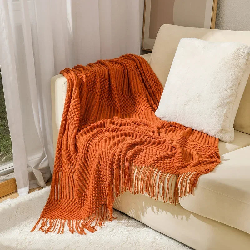 Knitted Acrylic Throw, Soft and Warm, Scandinavian Pattern, Sofa Blanket, Bedroom and Living Room Decorative Blanket | Sansoti