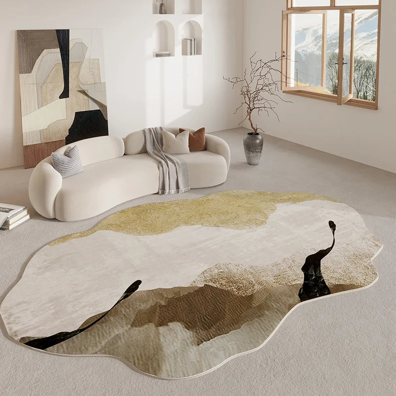 Soft Rug with Organic Shape, Non-Slip Backing, Polyester, Modern Interior, Living Room, Bedroom | Sansoti