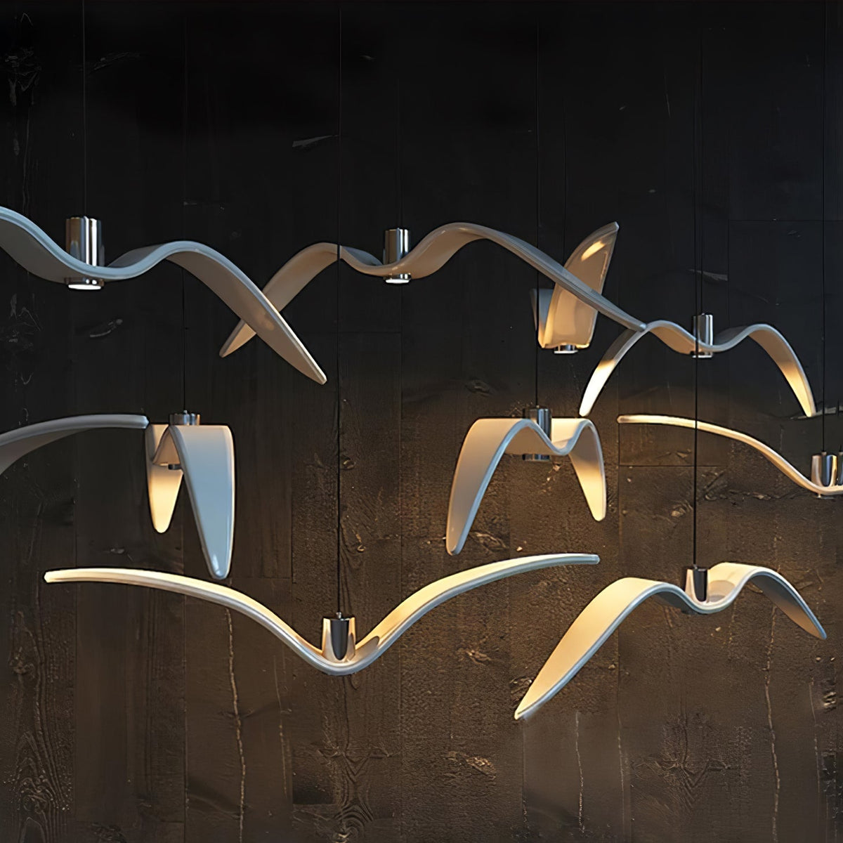 Suspension LED design oiseau résine aluminium blanc noir 3000K 4000K 6000K salon lampe pendante minimaliste organique plafonnier | Sansoti