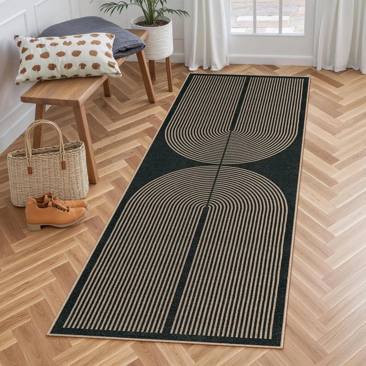 Loper fluwelen gangpad met antislip geometrisch patroon voor hal keuken wasruimte balkon 60x120-300cm | Sansoti