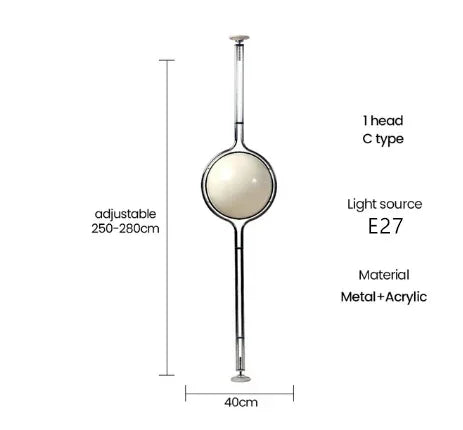 Lampa podłogowa w kształcie kuli, biała, akryl i chromowany metal, design art déco, E27 LED | Sansoti