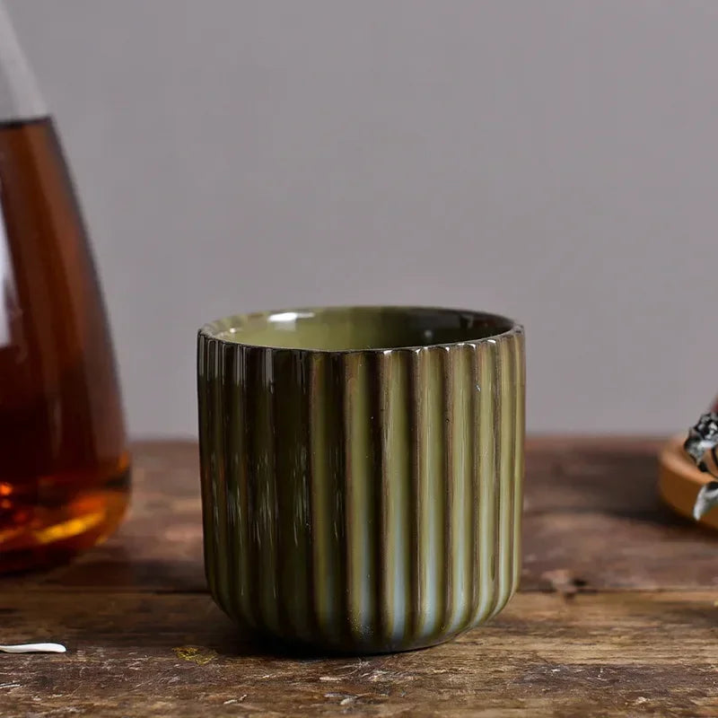 Japandi Tea Cup Ceramic Striped Retro Japanese Style Coffee Mug Sake Cup Porcelain Tea Cup Wine Mug Household Afternoon Tea | Sansoti