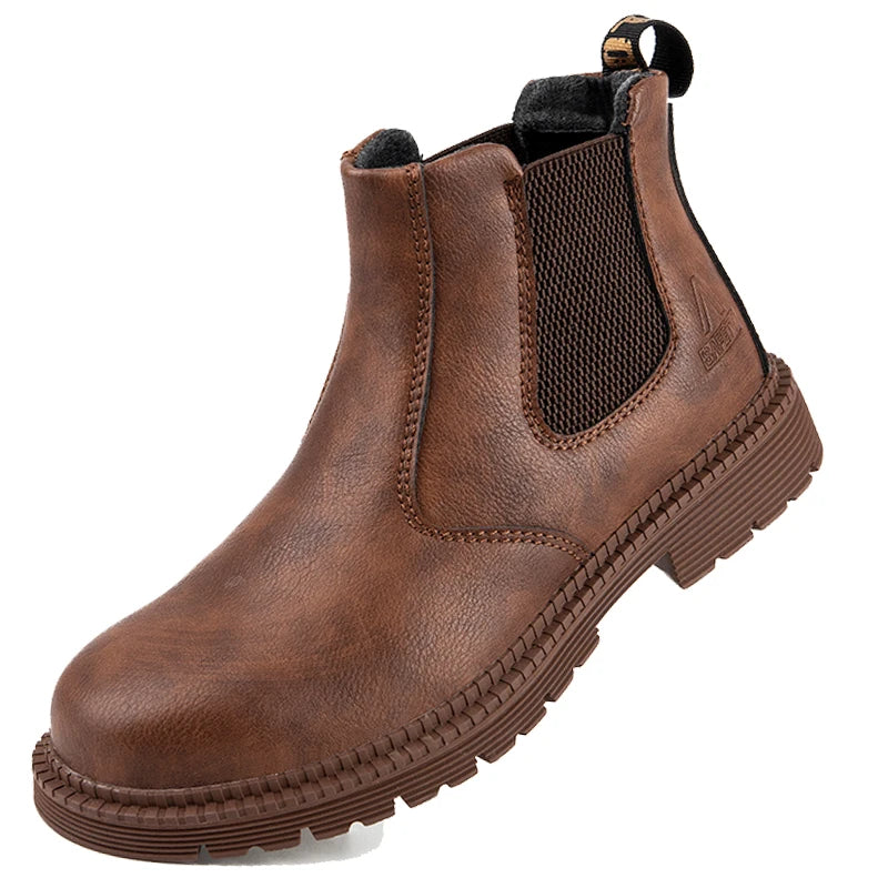 Arbeitsstiefel mit verstärkter Zehenkappe, wasserdicht, hoch, schwarz, braun, gelb, Sicherheitsschuh für Herren, robust und bequem | Sansoti