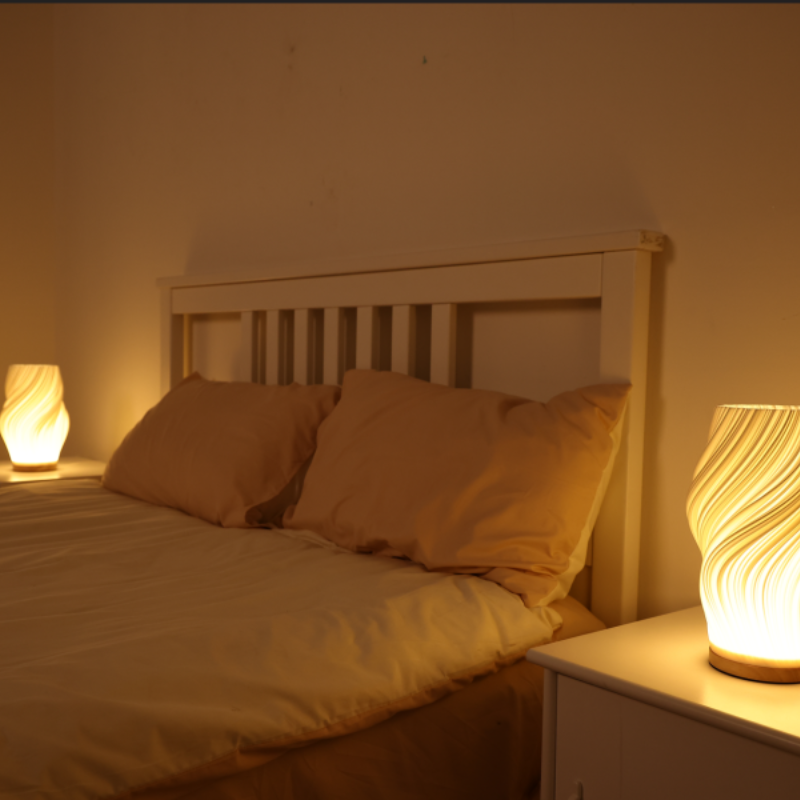 Lámpara de mesa con forma de ola, nube y remolino, vidrio y hierro, regulable, E14, LED, mediana, grande, salón, dormitorio | Sansoti