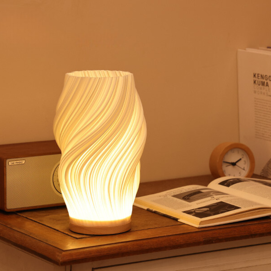 Lámpara de mesa con forma de ola, nube y remolino, vidrio y hierro, regulable, E14, LED, mediana, grande, salón, dormitorio | Sansoti