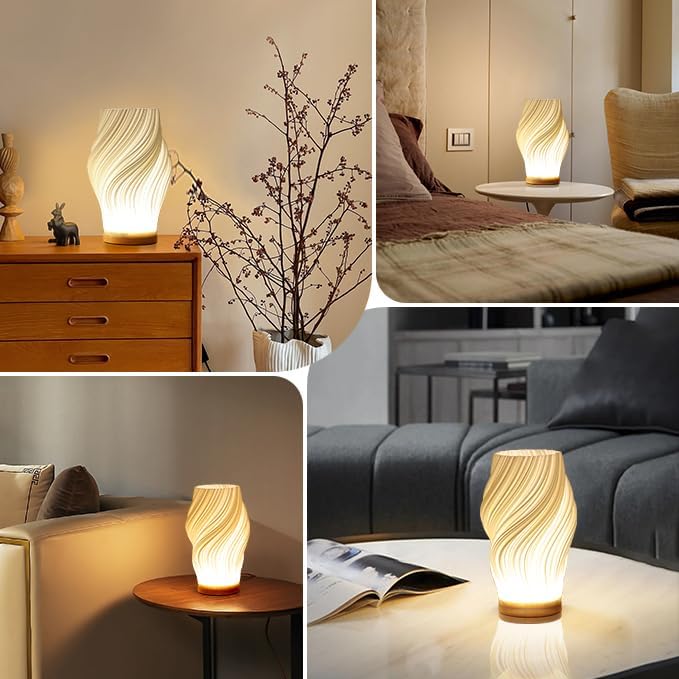 Lámpara de mesa con forma de ola, nube y remolino, vidrio y hierro, regulable, E14, LED, mediana, grande, salón, dormitorio | Sansoti