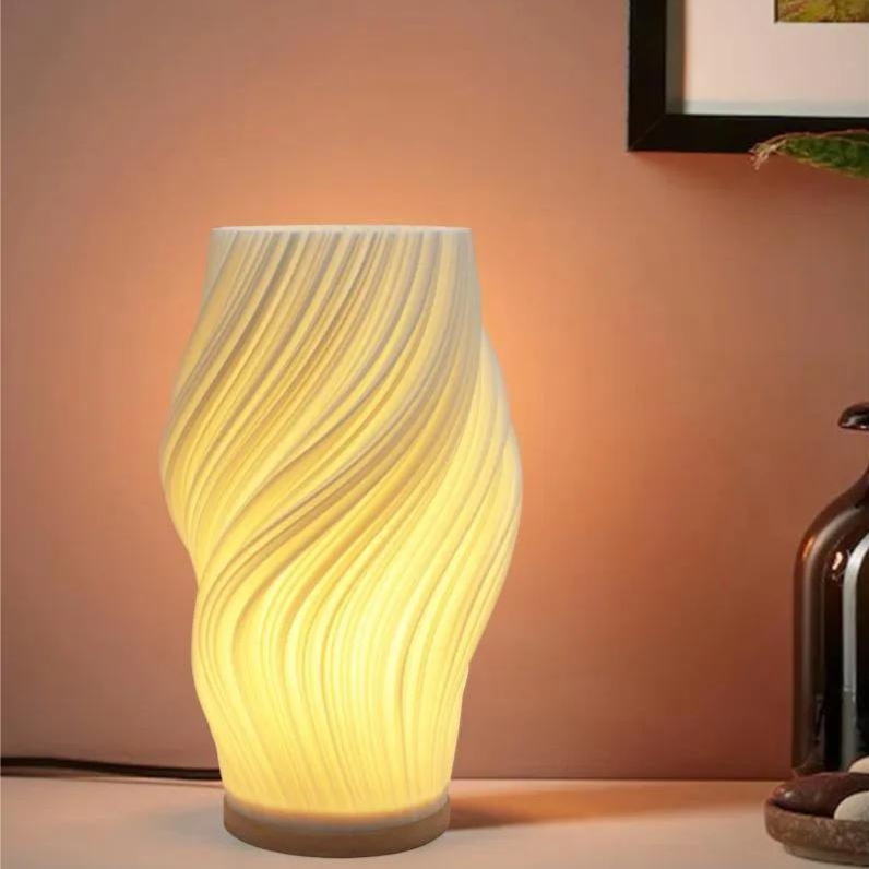 Lámpara de mesa con forma de ola, nube y remolino, vidrio y hierro, regulable, E14, LED, mediana, grande, salón, dormitorio | Sansoti