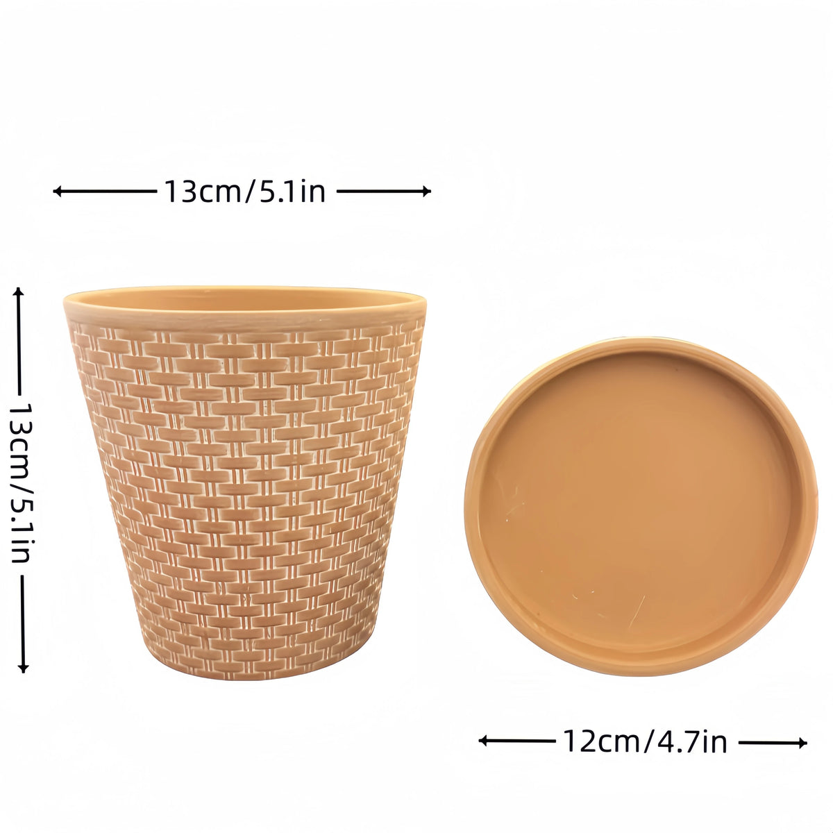 Set of 2 13cm Ceramic Plant Pots with Saucers - Terracotta, with Drainage Holes for Indoor Herbs | Sansoti