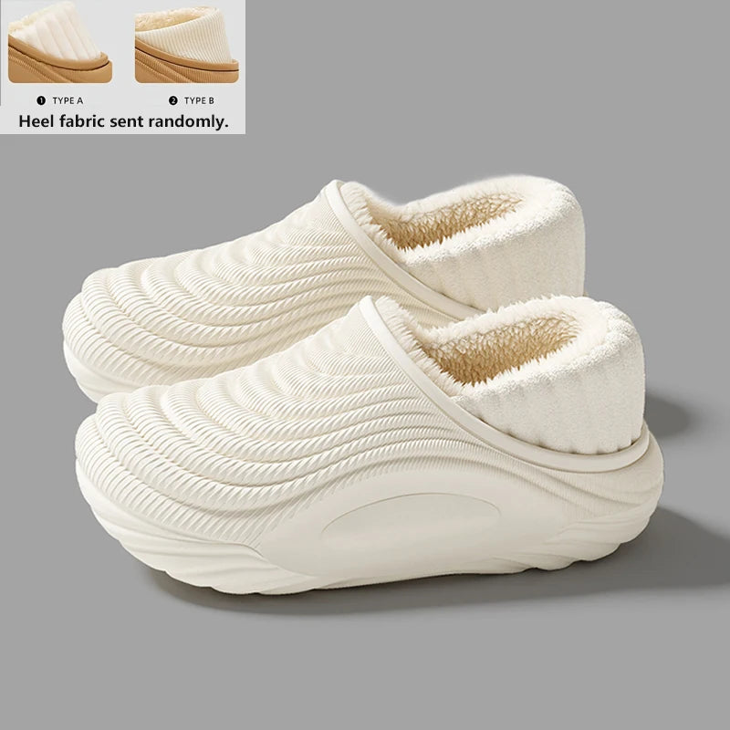 Plush Slippers Waterproof EVA Anti-Slip Unisex Indoor Warm Thick Sole Winter Comfort Slippers | Sansoti