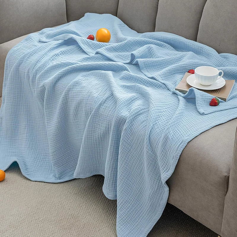 Gazen Plaid 100% Katoen Zeslaags Geweven Deken Ademend Luchtig Zomerdeken Bed Bank Sprei Volwassenen | Sansoti